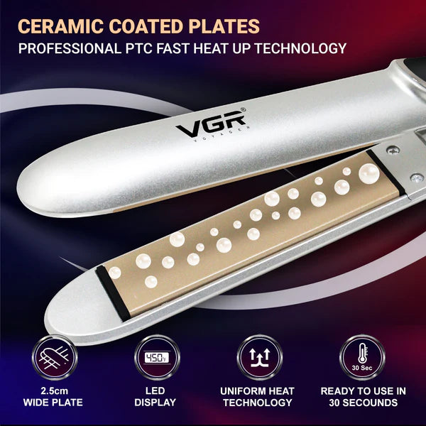 VGR V-509 Professional Hair Straightener With Ceramic Plates Adjustable Temperature For Wome- Silver
