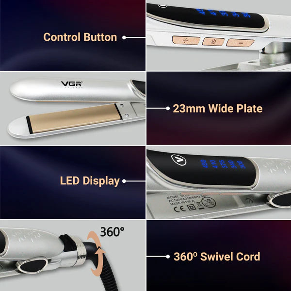 VGR V-509 Professional Hair Straightener With Ceramic Plates Adjustable Temperature For Wome- Silver