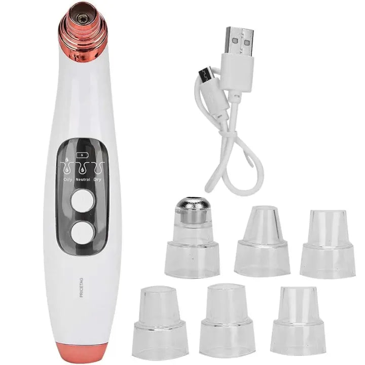 6 in 1 Electric Blackhead Acne Oil Remover Vacuum Suction Face Pore Cleaner, Black Head Remover