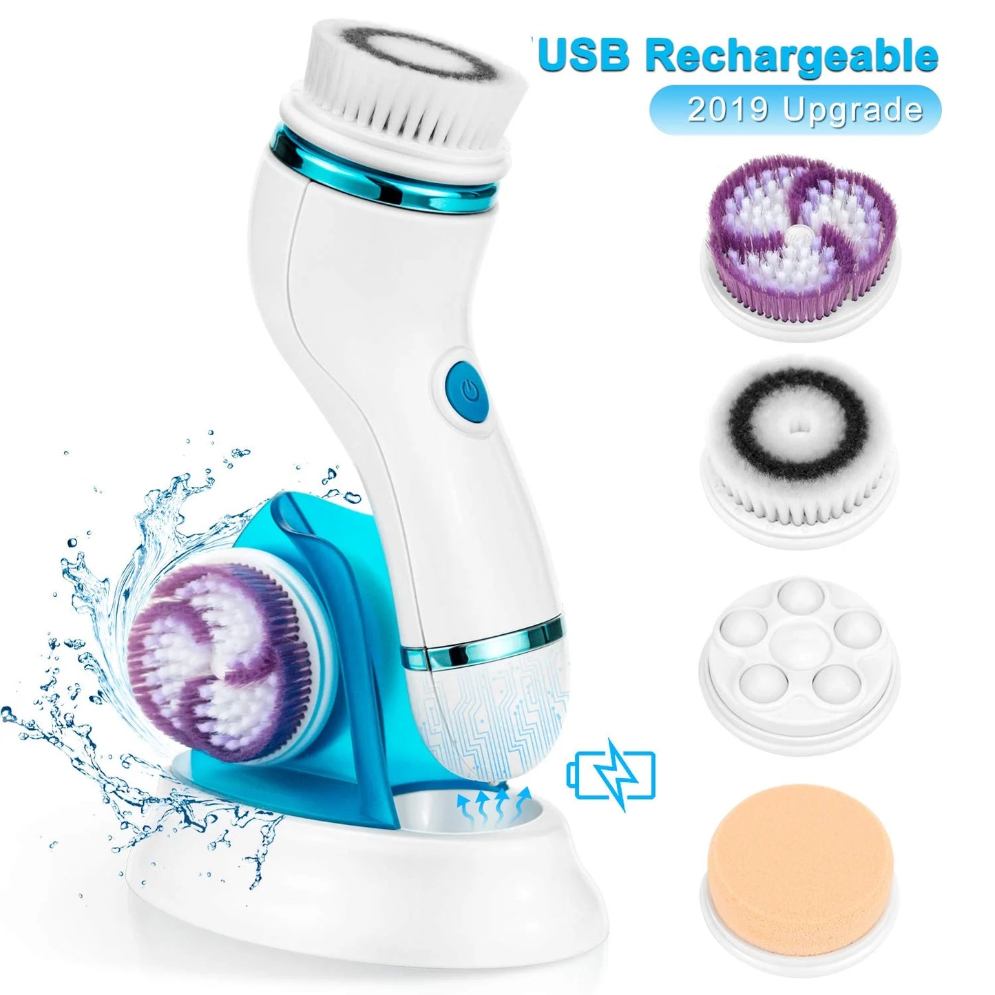 Facial Cleansing Brush, Scheam 4 in 1 Rechargeable Waterproof Face Brush Portable