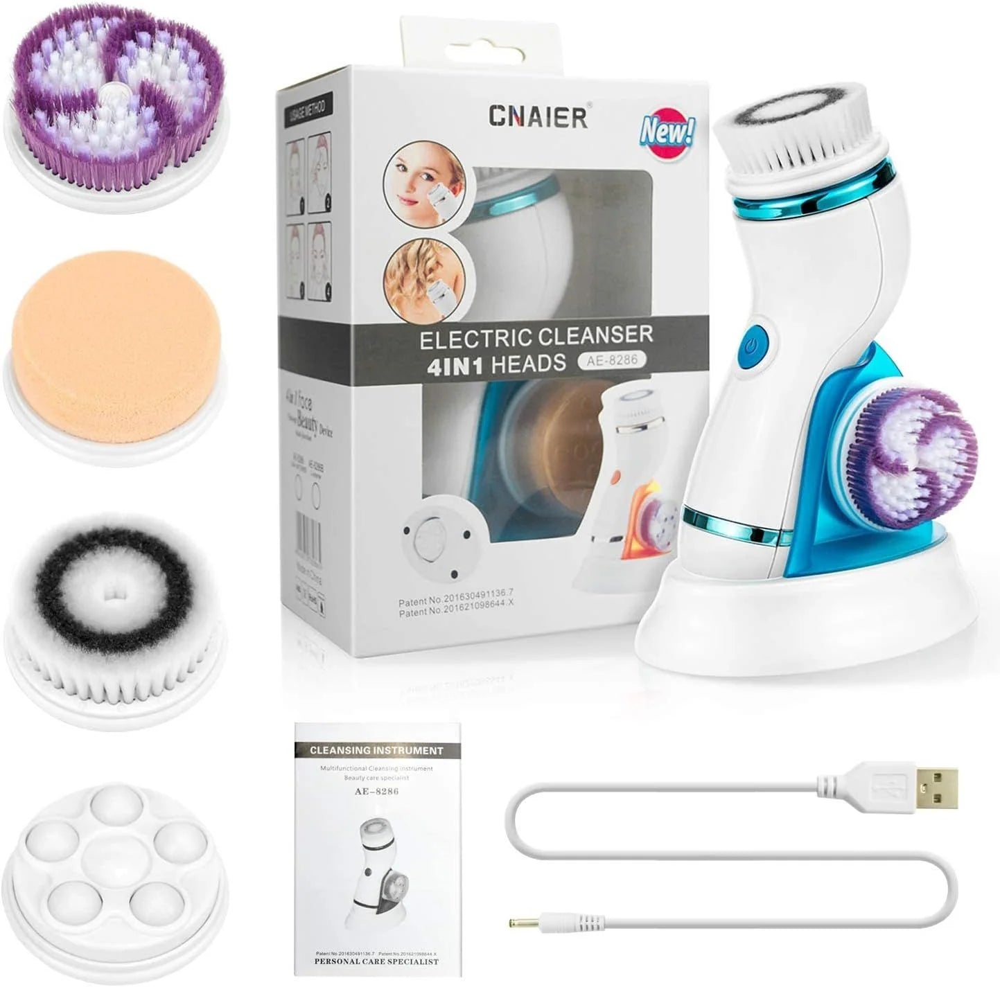 Facial Cleansing Brush, Scheam 4 in 1 Rechargeable Waterproof Face Brush Portable