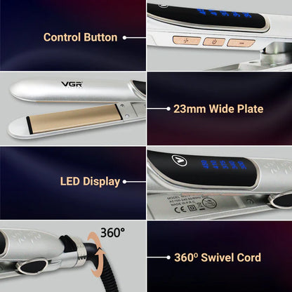 VGR V-509 Professional Hair Straightener With Ceramic Plates Adjustable Temperature For Wome- Silver