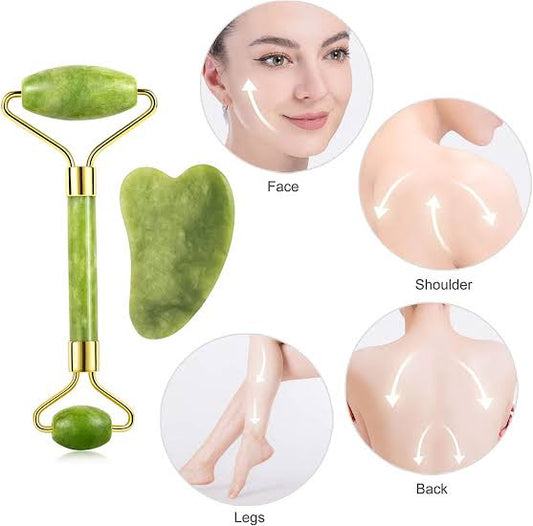 Face Value Jade Roller for Face and Gua Sha Set Face Roller Natural Jade Stone for Anti Aging,Eye Puffiness Wrinkles,Skincare Massage Tools for Face