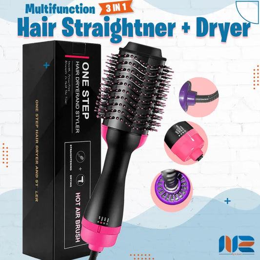 Professional Hot Air Brush Hair Straightner Brush Straightening Hair Dryer comb and Volumizer with Comb Straightener Curler, Salon Negative Ion Ceramic