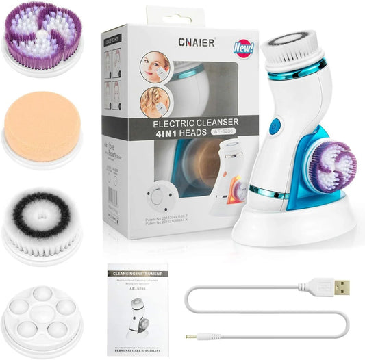 Facial Cleansing Brush, Scheam 4 in 1 Rechargeable Waterproof Face Brush Portable